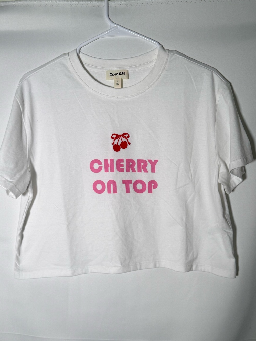 Open Edit White 'Cherry On Top' Graphic Crop Tee